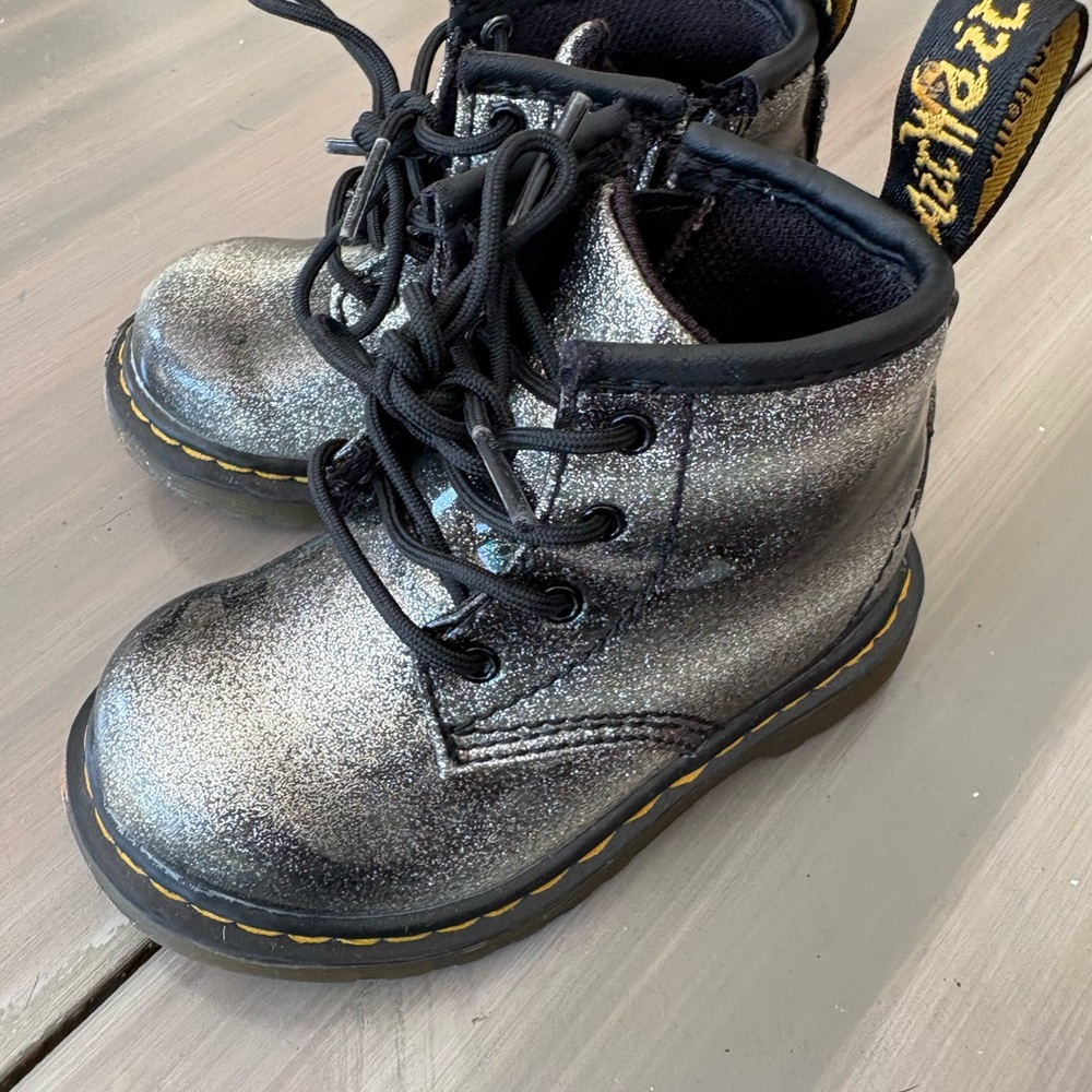 Dr. Martens Kids Glittery Silver Boots